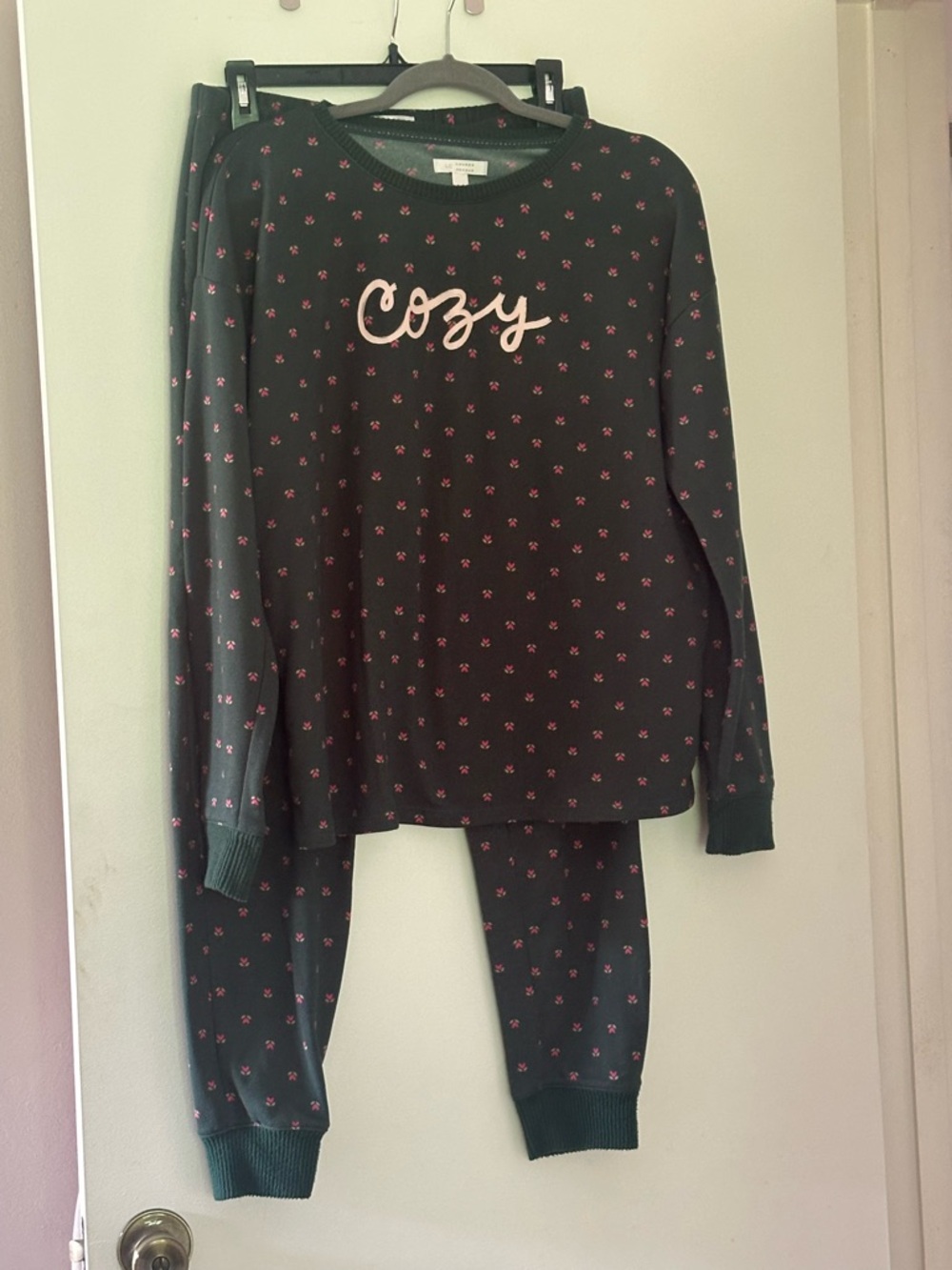 LC Lauren Conrad Green Pajama Set with Pink Accents